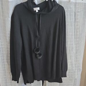 Belle by Kim Gravel Black Cowl Neck Sweater with Pom-Poms